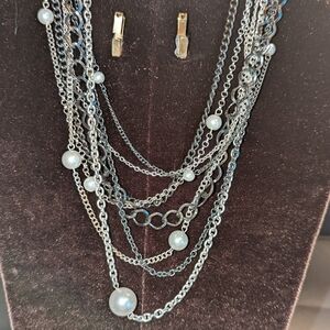 Multi-Layer Black And Silver Pearl Accent Necklace - Women Jewelry